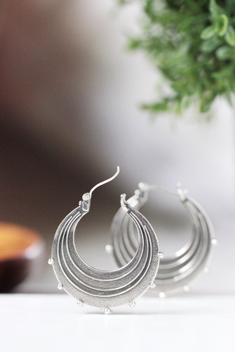 Silver Earrings / Sterling Silver Hoop Earrings / Round Silver Earrings / Silver Hoops Large Raindrop Earrings Handmade Earrings / Gifts image 2