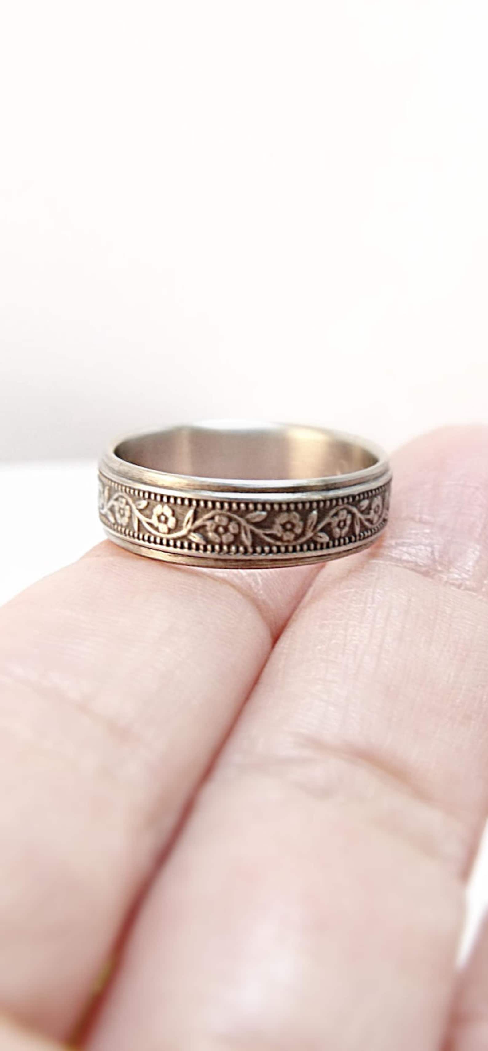 Womens Wedding Band Mens Wedding Ring Floral Wedding Band Etsy
