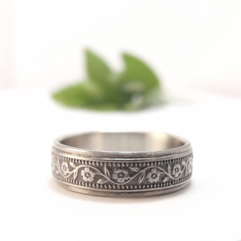 Womens Wedding Band Mens Wedding Ring Floral Wedding Band Etsy