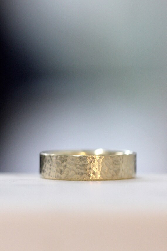 Hammered Gold Wedding Band Modern Mens Wedding Ring 14k Yellow Etsy