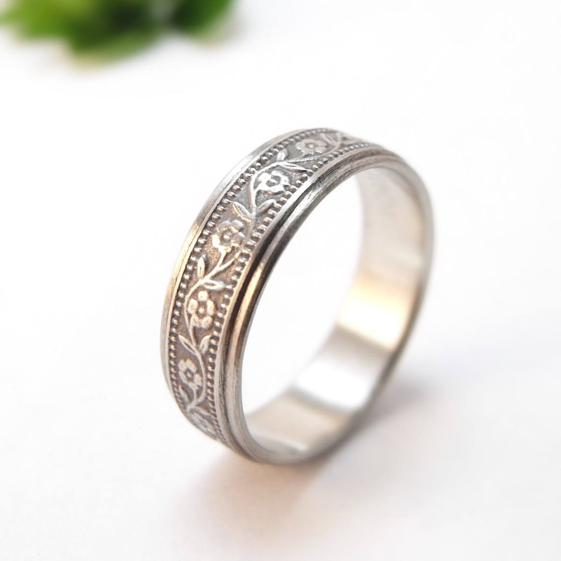 Womens Wedding Band Mens Wedding Ring Floral Wedding Band Etsy