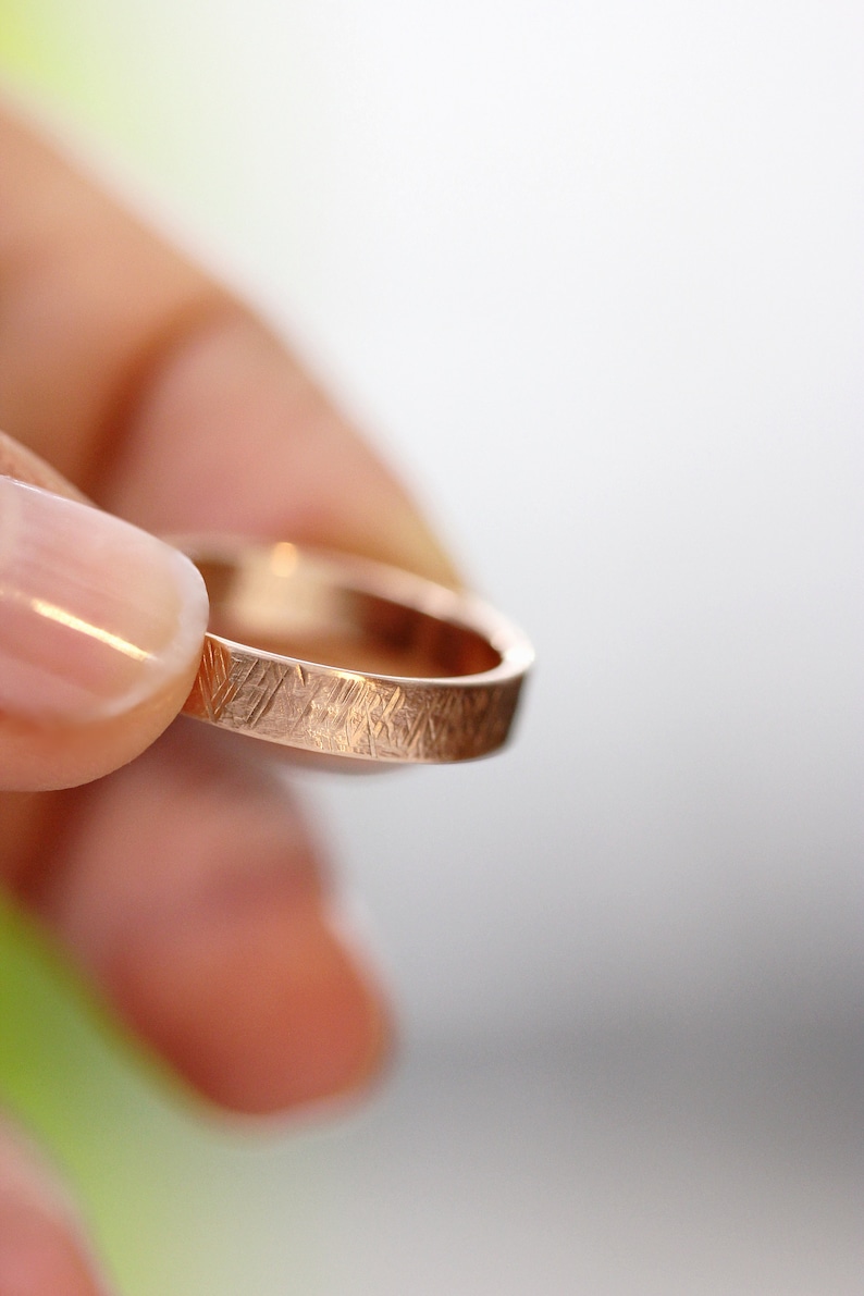 Textured Wedding Band Modern Mens Wedding Ring 14k Rose Hand Hewn Wedding Band Plain Simple Wedding Band Womens Wedding Band