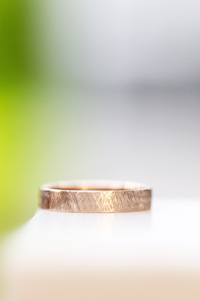 Textured Wedding Band Modern Mens Wedding Ring 14k Rose Hand Hewn Wedding Band Plain Simple Wedding Band Womens Wedding Band