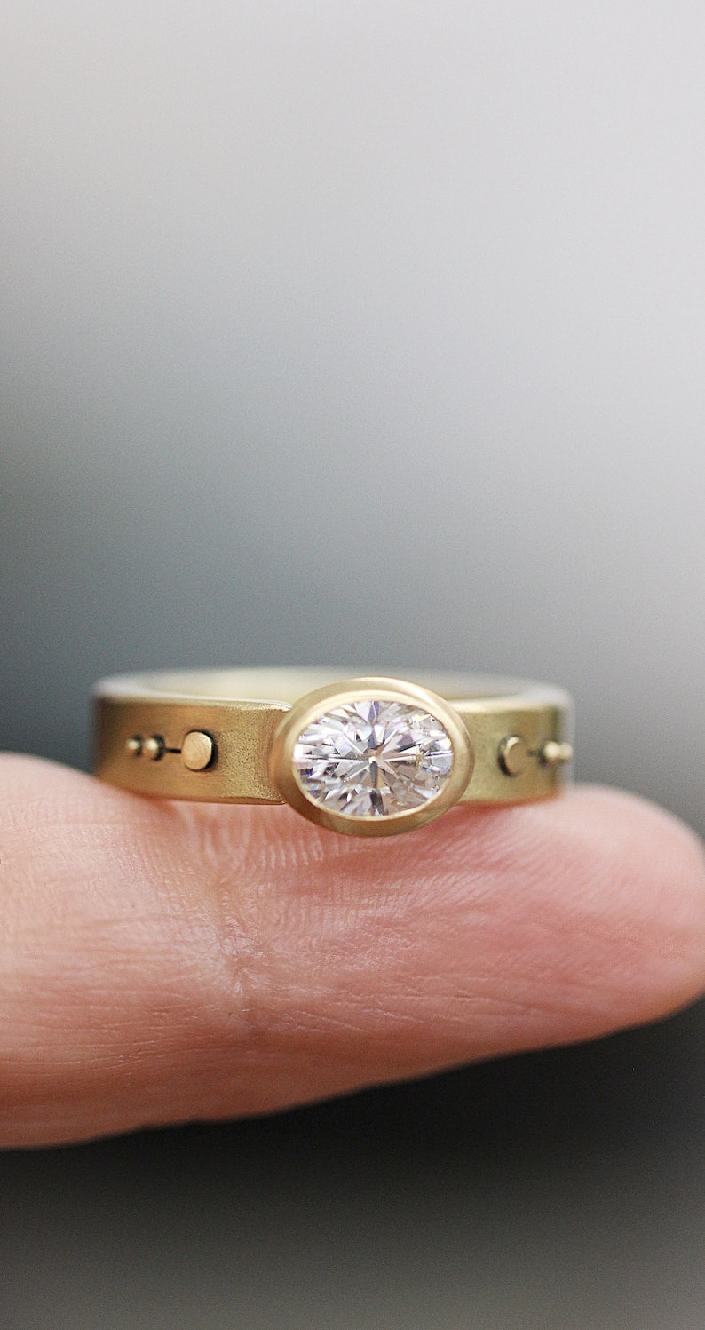 Engagement Ring Oval Moissanite Engagement 14k Gold 18k Gold Engagement Diamond-Alternative Engagement Band Conflict Free Alternative Unique image 9