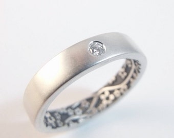Sterling Silver Moissanite Engagement Ring, Modern Wedding Band