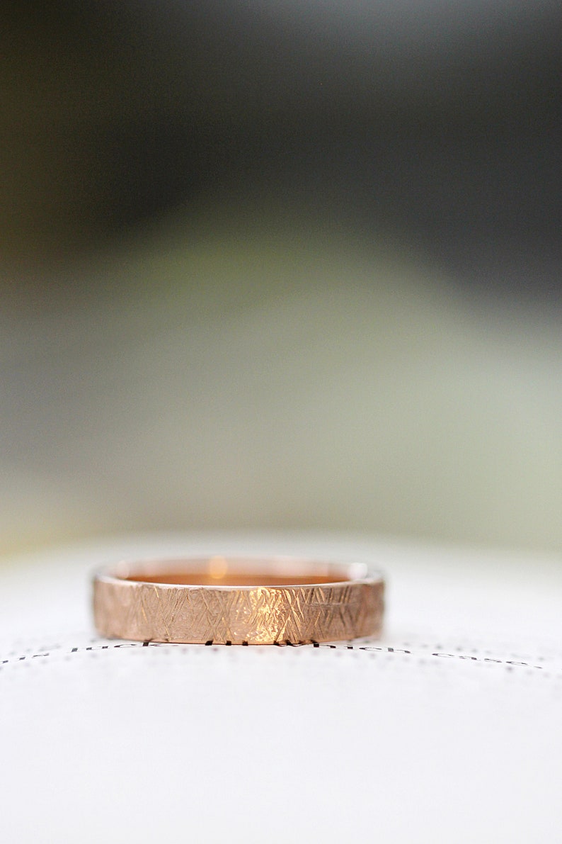 Textured Wedding Band Modern Mens Wedding Ring 14k Rose Hand Hewn Wedding Band Plain Simple Wedding Band Womens Wedding Band