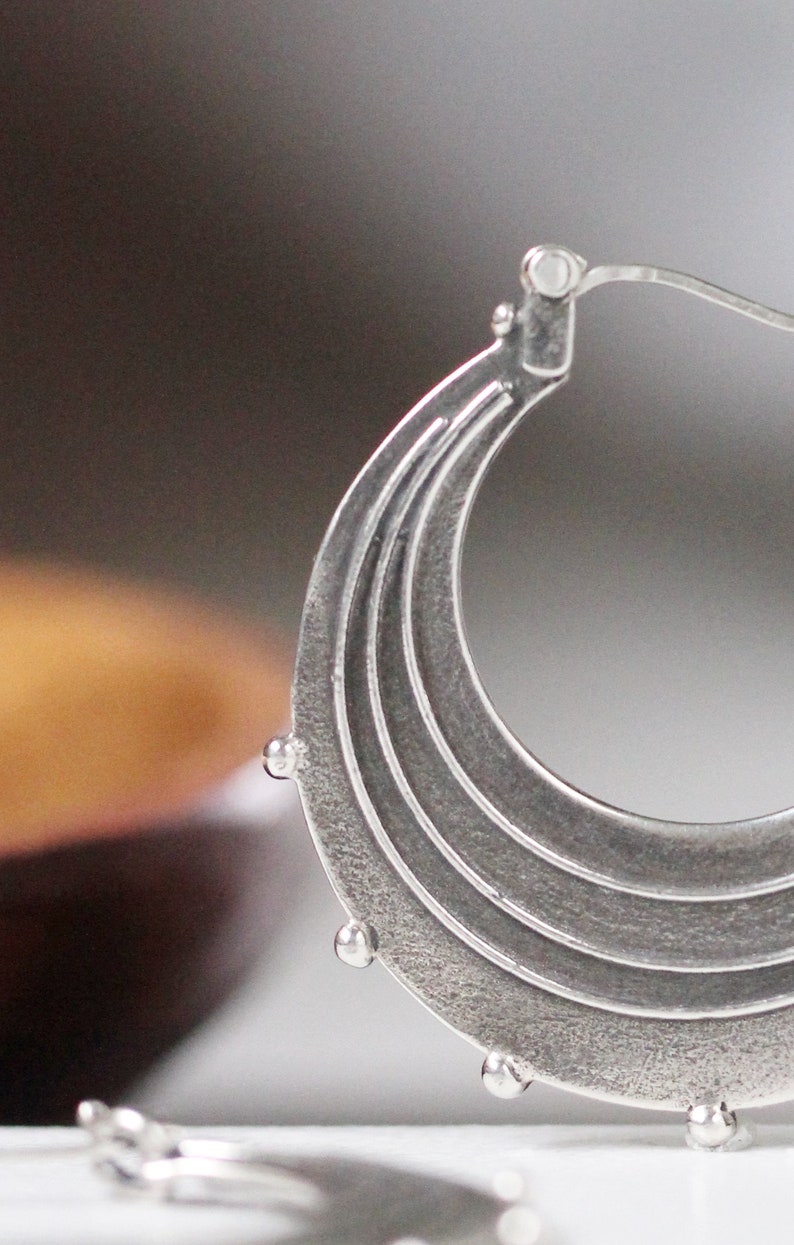 Silver Earrings / Sterling Silver Hoop Earrings / Round Silver Earrings / Silver Hoops Large Raindrop Earrings Handmade Earrings / Gifts image 3