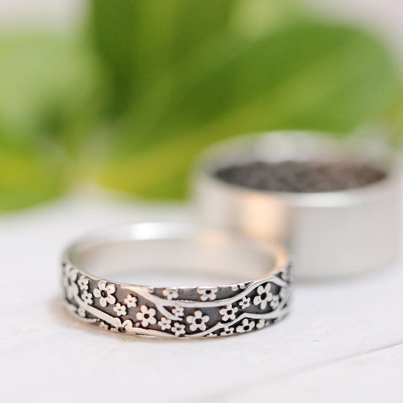 Womens Wedding Ring Set Womens Wedding Band Set Cherry Blossom | Etsy