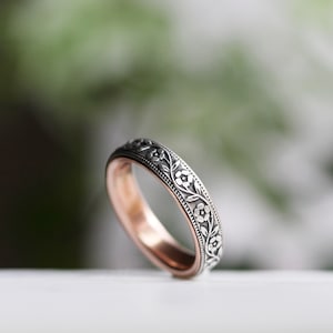 Skinny Wedding Band Womens Wedding Band For Her Sterling Silver Wedding Rose Gold Wedding Womens Wedding Ring Thin Narrow Petunia Wedding image 3