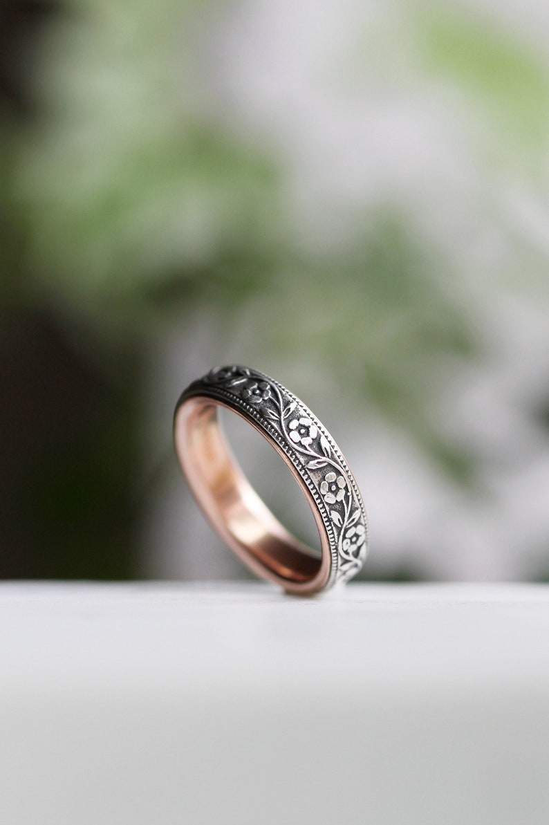 Skinny Wedding Band Womens Wedding Band For Her Sterling Silver Wedding Rose Gold Wedding Womens Wedding Ring Thin Narrow Petunia Wedding image 3