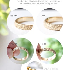 Floral Wedding Band / Vintage Look Wedding Ring / Womens Wedding Band / Romantic Wedding Band 14k Yellow Gold / Skinny Stacking Ring Petunia image 9