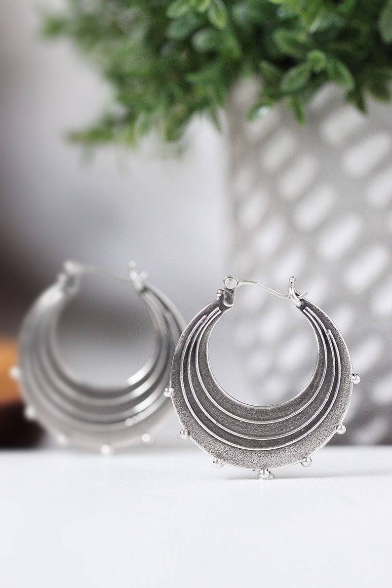 Silver Earrings / Sterling Silver Hoop Earrings / Round Silver Earrings / Silver Hoops Large Raindrop Earrings Handmade Earrings / Gifts image 1