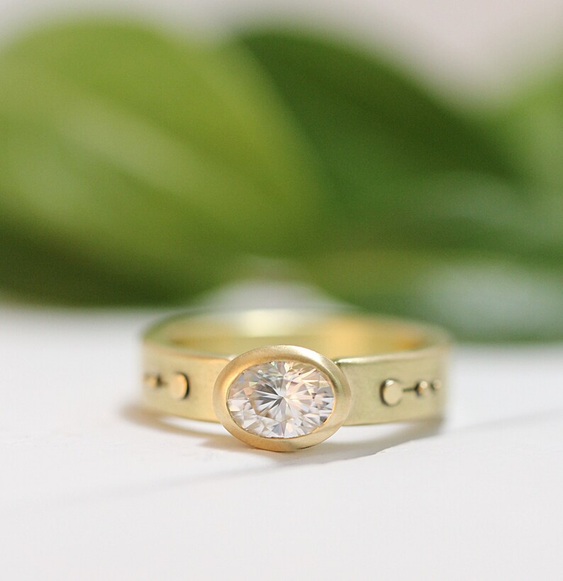 Engagement Ring Oval Moissanite Engagement 14k Gold 18k Gold Engagement Diamond-Alternative Engagement Band Conflict Free Alternative Unique image 5