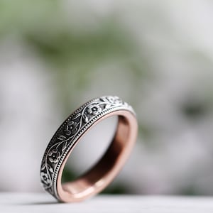 Skinny Wedding Band Womens Wedding Band For Her Sterling Silver Wedding Rose Gold Wedding Womens Wedding Ring Thin Narrow Petunia Wedding image 6