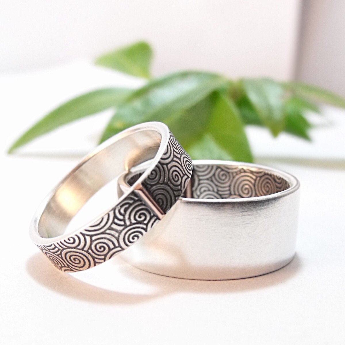 Wedding Band Set Wedding Ring Set Sterling Silver Wedding Opposites ...