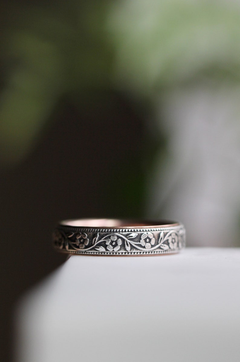 Skinny Wedding Band Womens Wedding Band For Her Sterling Silver Wedding Rose Gold Wedding Womens Wedding Ring Thin Narrow Petunia Wedding image 2