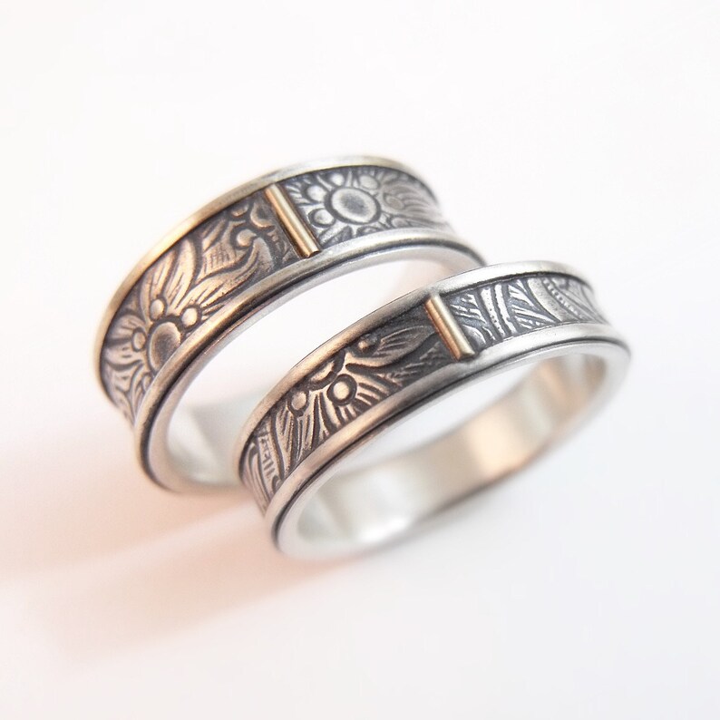 Mens Wedding Ring Set Womens Wedding Band Set Sunflower image 0