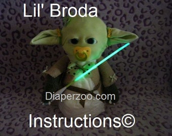 How to make a Diaper "Yoda" inspired diaper character. “Lil' Broda” Baby Shower Gift. Instructions - Star Wars inspired character - tutorial