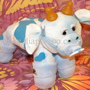 How to make a cow from Diapers. Diaper Tutorial Keepsake. GR8 baby shower gift, diaper cake topper, centerpiece, farm animal. image 4