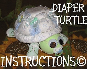 Learn how to make Scooter the Diaper Turtle. GR8 for baby nursery. Diaper cake keepsake