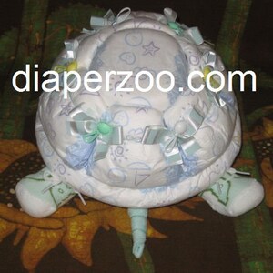 Learn how to make Scooter the Diaper Turtle. GR8 for baby nursery. Diaper cake keepsake image 3