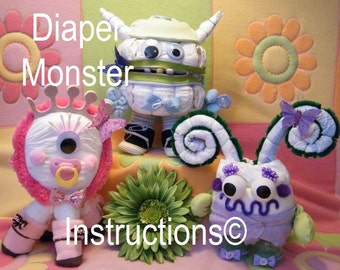 Diaper Monsters INSTRUCTION - baby shower gift - How to make -DIY baby keepsake