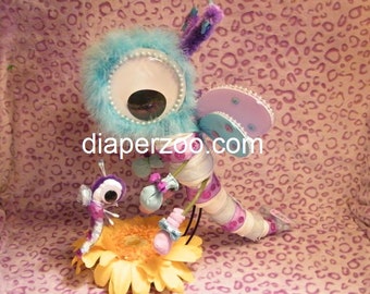 Diaper DRAGONFLY Instructons.  Baby Shower Gift. Diaper Cake Keepsake baby gift - how to tutorial