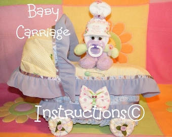 Learn to make this BABY CARRIAGE from diapers. INSTRUCTIONS. Great baby shower keepsake.