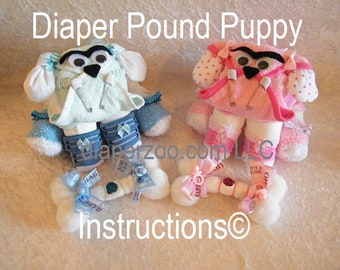 DIY Instructions to make this adorable Diaper Dog centerpiece. GR8 for baby shower gift diaper cake topper keepsake