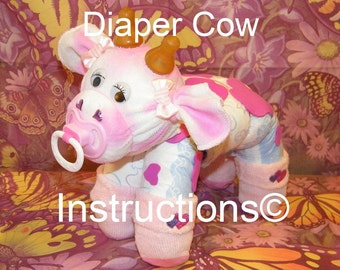 How to make a cow from Diapers. Diaper Tutorial Keepsake. GR8 baby shower gift, diaper cake topper, centerpiece, farm animal.