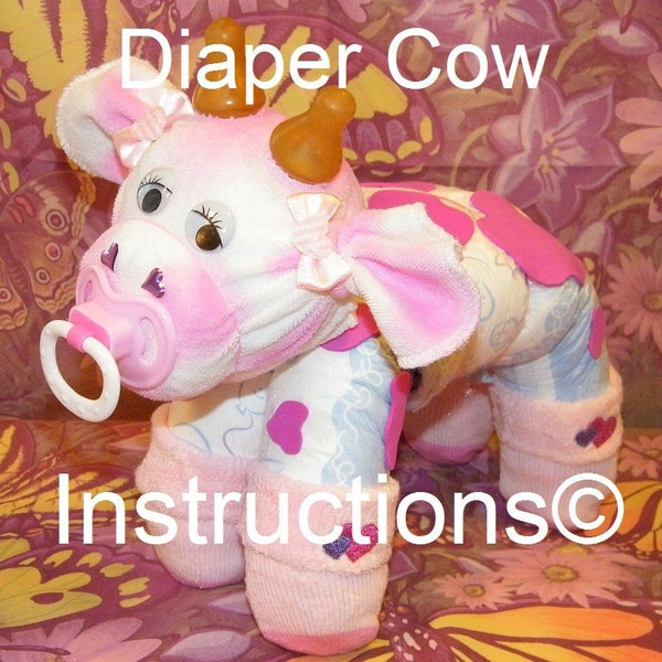 Happy M'udder's Day. How to make a cow from Diapers. Baby shower gift, DIY diaper cake, New Mom centerpiece, farm animal.