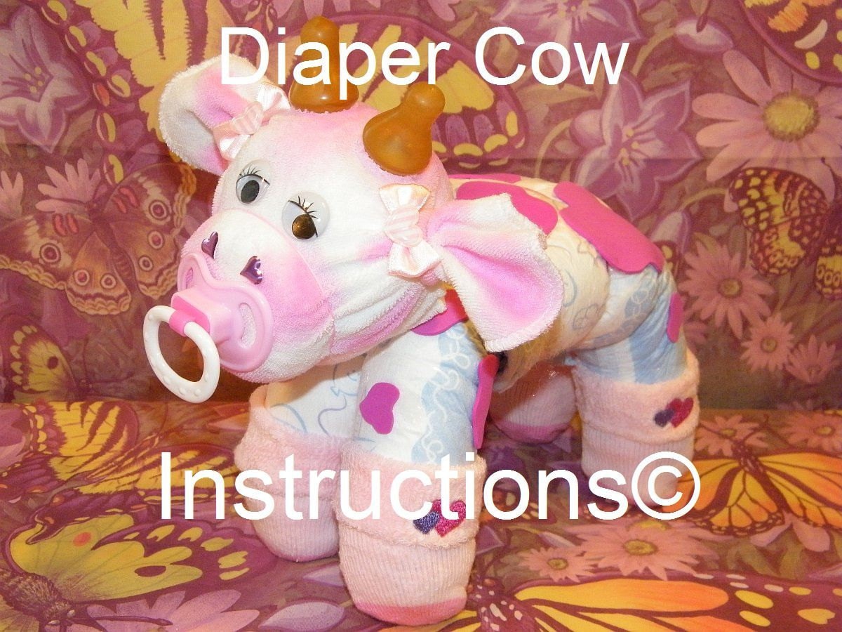 Diaper Cow DIY from Diapers. Farmer Cowboy Baby gift, diaper cake. New parents keepsake, make, personalize it! New baby gift. 4 Baby shower.