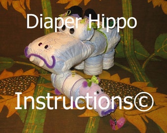 Instructions how to make Hippos from diapers. Diaper cake directions. Instructional ebook. Gr8 keepsake decor