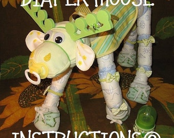 DIY Diaper moose instructions. Learn to make Morty the Moose from diapers and such. baby gift keepsake personalize it