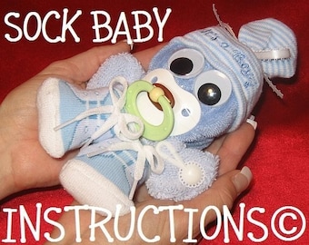 Instructions for a SOCK BABY. Learn how to make this adorable Baby Gift or Diaper Cake Topper.