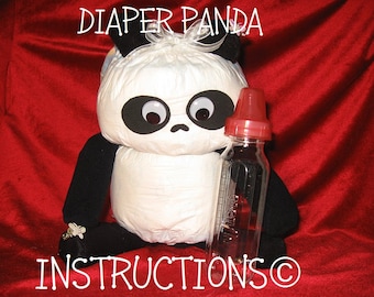 Learn to make a Panda Bear from diapers. Instructions, Pattern, Baby Shower Gift, Diaper Animal, Zoo