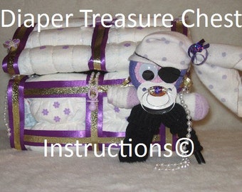 Diaper Treasure Chest tutorial, Diaper Cake, baby gift, baby shower, welcome baby, DIY keepsake, Gender reveal, time capsule, pirate booty!