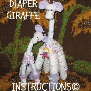 Instructions-how to make GIRAFFES from DIAPERS. Perfect baby keepsake gift centerpiece. DIY baby shower gift, jungle zoo theme for nursery.