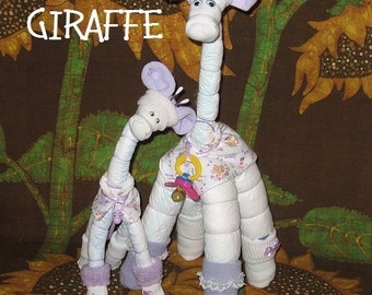 Instructions on how to make GIRAFFES from DIAPERS. Perfect baby keepsake gift centerpiece.