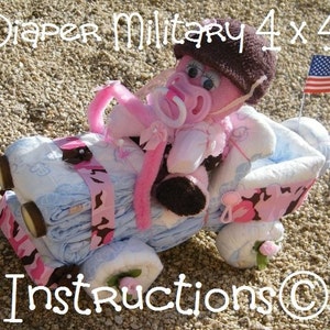 Instructions - Diaper 4 x 4 Jeep inspired. GR8 for Military Parents. Baby shower Centerpiece-Keepsake. Patriotic gift. New baby gift. USA!