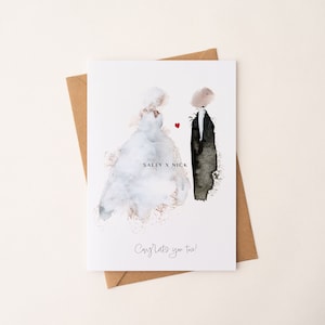 Cartão personalizado para recém-casados, cartão de felicitações, cartão de casamento, impressão em aquarela, cartão de felicitações