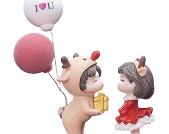 Cute couple mini figure statue car dashboard decor cartoon car interior ornament