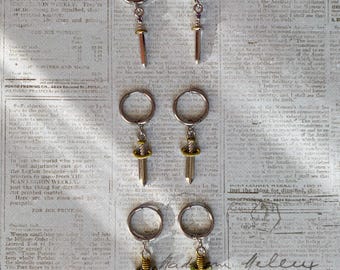 dagger huggie hoop earrings, single or pair | stainless steel 10mm clicker hoops with knife charms