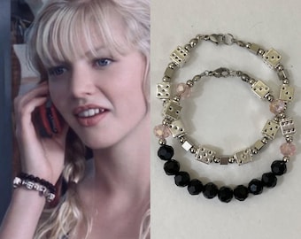 dice bracelet set, inspired by H2O | silver beaded bracelets with black & pink accents