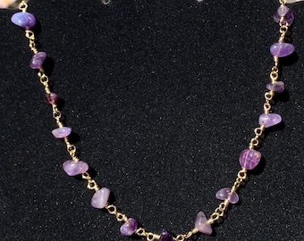 handmade amethyst fairy necklace | gold wire-wrapped chain, tarnish-resistant | 18k-plated stainless steel hardware