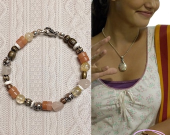 crystal beaded bracelet, inspired by H2O | genuine citrine, rose quartz, sunstone, and mixed metal | clasp or stretch options