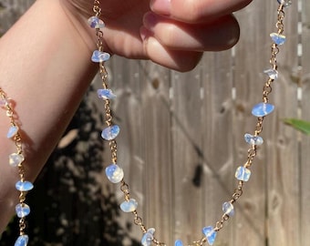 handmade opal fairy necklace | gold wire-wrapped chain, tarnish-resistant | 18k-plated stainless steel hardware