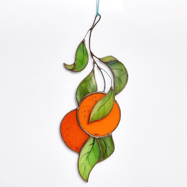 Custom Stained Glass Suncatcher, Orange Branch , Window Hanging Decor