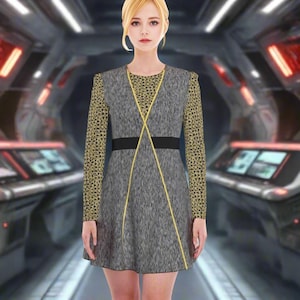 star trek gold dress SOFIA VELVET FRINGE PRINTED MIDI DRESS – AKIRA main image 0