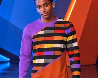 Purple Orange Black Color Block Long Sleeve Shirt, Future Civilian Costume T-Shirt Jake